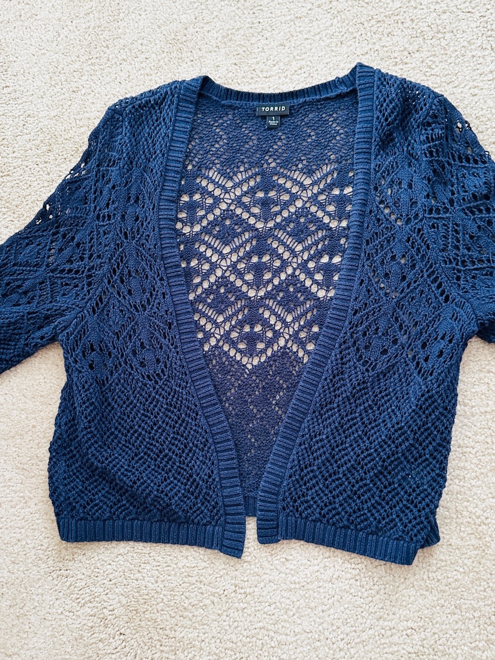 torrid Navy Openwork Cropped Cardigan - Picture 3 of 4